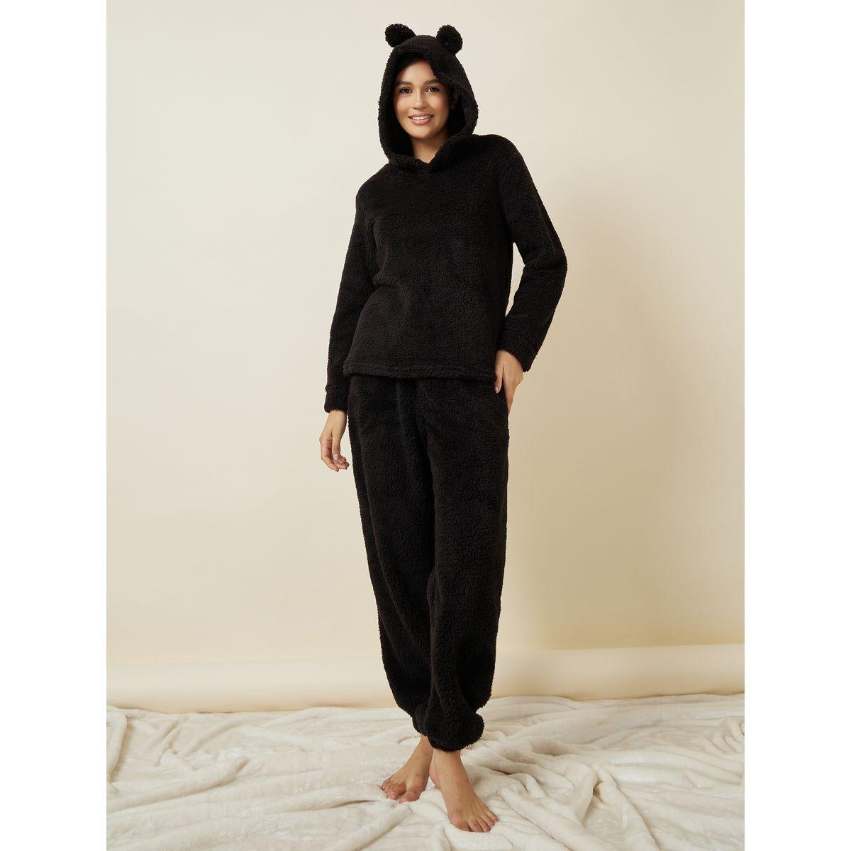 Styli Unwind Bear Ears Fleece Hoodie & Jogger Lounge Set-women-clothing-coordsets-image-1