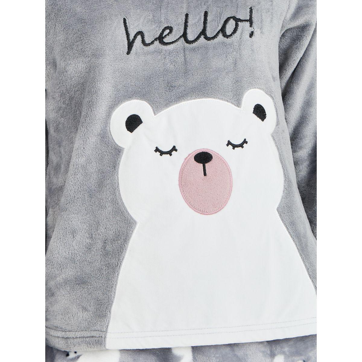 Styli Unwind Polar Bear Design Fleece Top & All Over Print Pyjama Set-women-clothing-nightwear-pyjamas-longsets-image-5
