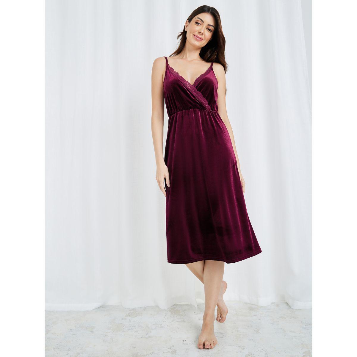 Styli Unwind Velvet Lace Trim Cami Slip Dress-women-clothing-nightwear-nighties-image-2