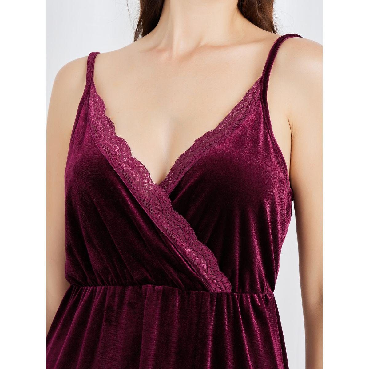 Styli Unwind Velvet Lace Trim Cami Slip Dress-women-clothing-nightwear-nighties-image-4