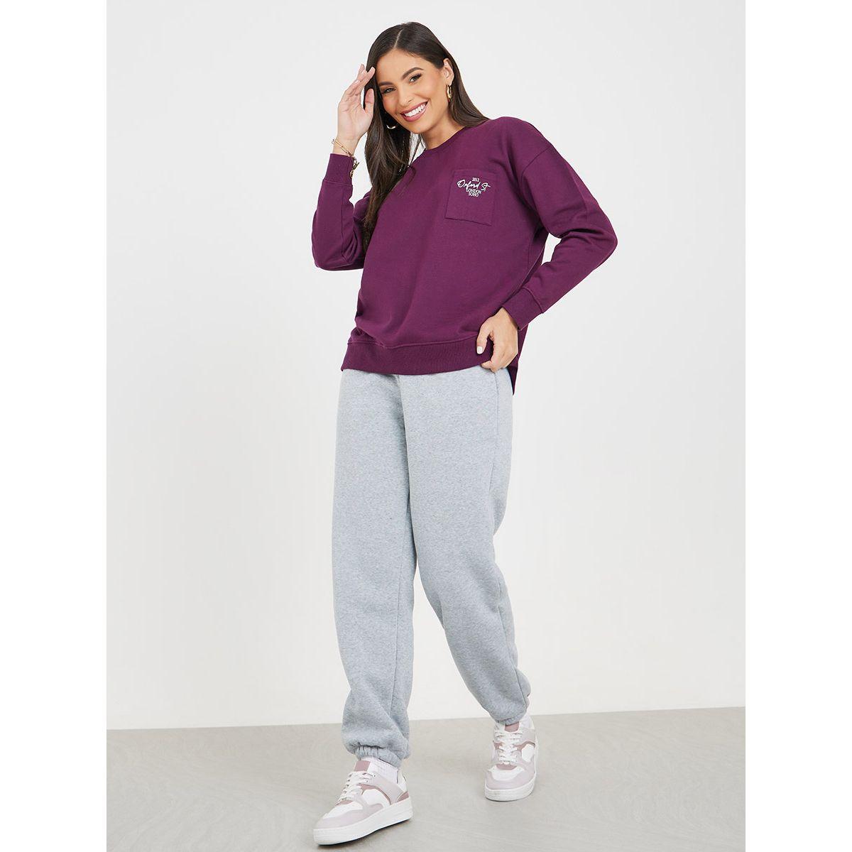 Styli Oversized Slogan Print Sweatshirt with Pocket-women-winterwear-hoodiesandsweatshirts-sweatshirts-image-2