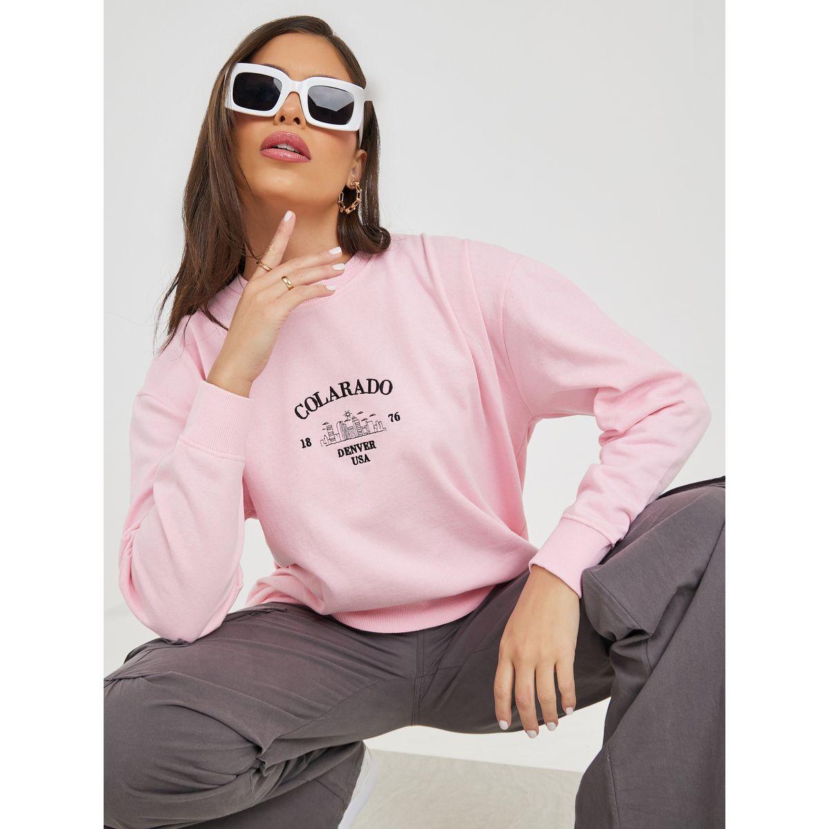 Styli Regular Fit Longline Embroidered Slogan Sweatshirt-women-winterwear-hoodiesandsweatshirts-sweatshirts-image-1