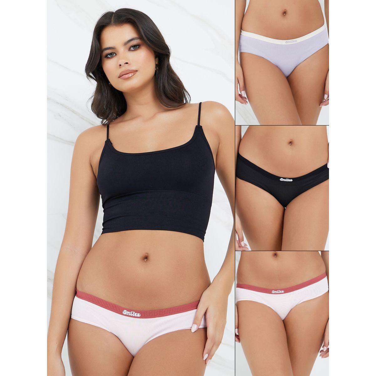 Styli Pack of 3 - Smiles Contrast Waist Cotton Rib Shorts-women-clothing-lingerie-panties-image-1