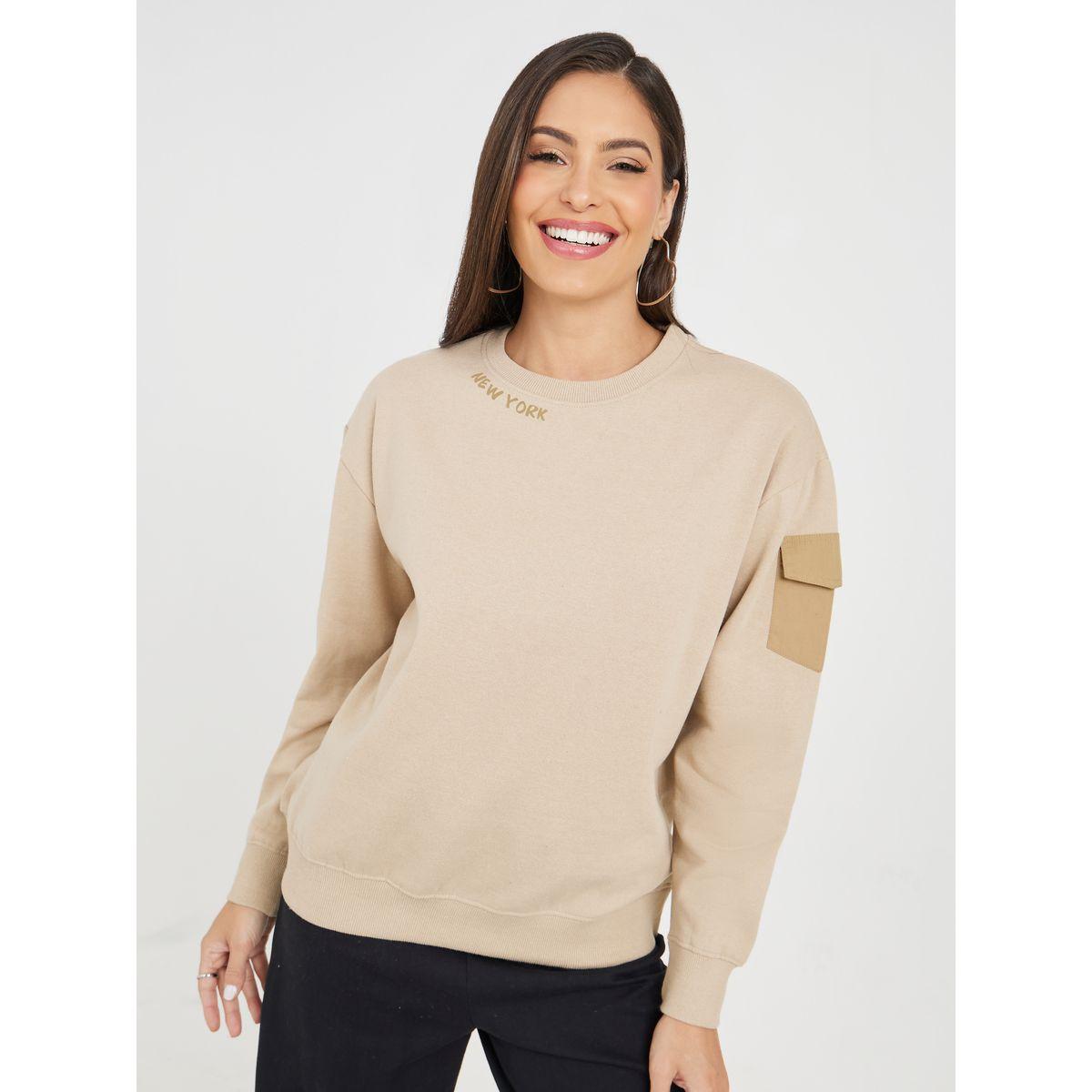 Styli Regular Fit Slogan Sweatshirt with Pocket Detail-women-winterwear-hoodiesandsweatshirts-sweatshirts-image-1