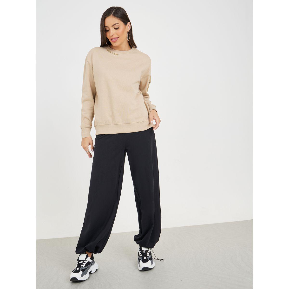 Styli Regular Fit Slogan Sweatshirt with Pocket Detail-women-winterwear-hoodiesandsweatshirts-sweatshirts-image-2