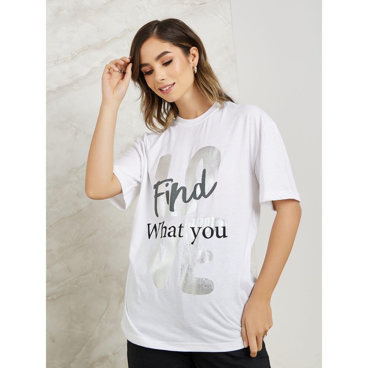 Styli Oversized Foil Slogan Print Longline T-Shirt-women-clothing-tshirts-image-1