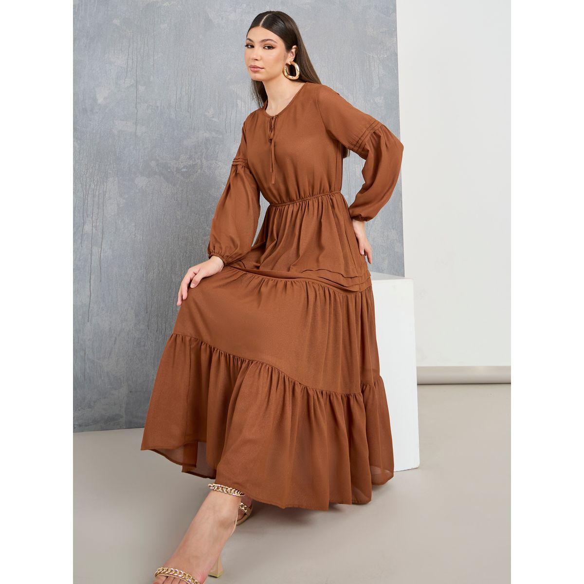 Styli Lace Insert Tie-Up Neck A-Line Maxi Dress-women-clothing-dresses-image-1