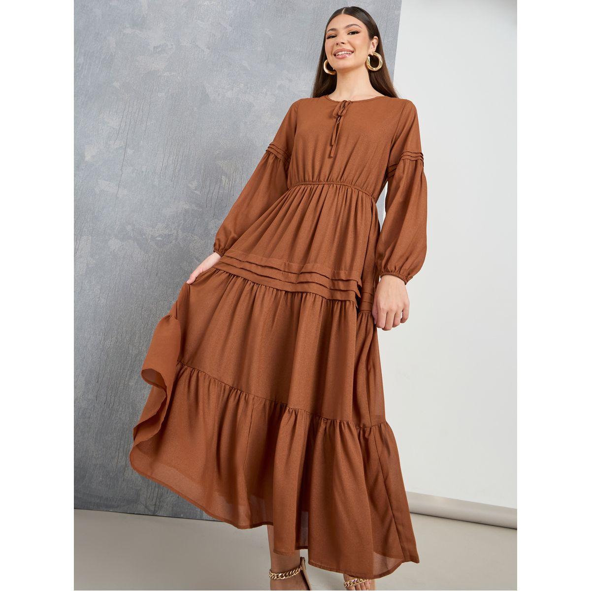 Styli Lace Insert Tie-Up Neck A-Line Maxi Dress-women-clothing-dresses-image-2