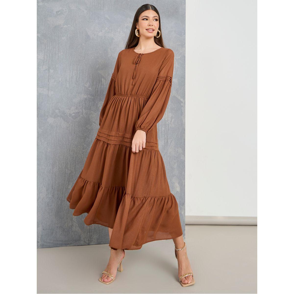 Styli Lace Insert Tie-Up Neck A-Line Maxi Dress-women-clothing-dresses-image-3