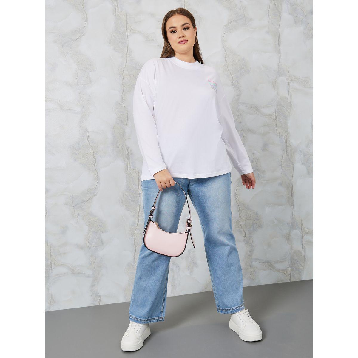 Styli Plus Oversized High Neck Slogan Longline T-Shirt-women-clothing-tshirts-image-2