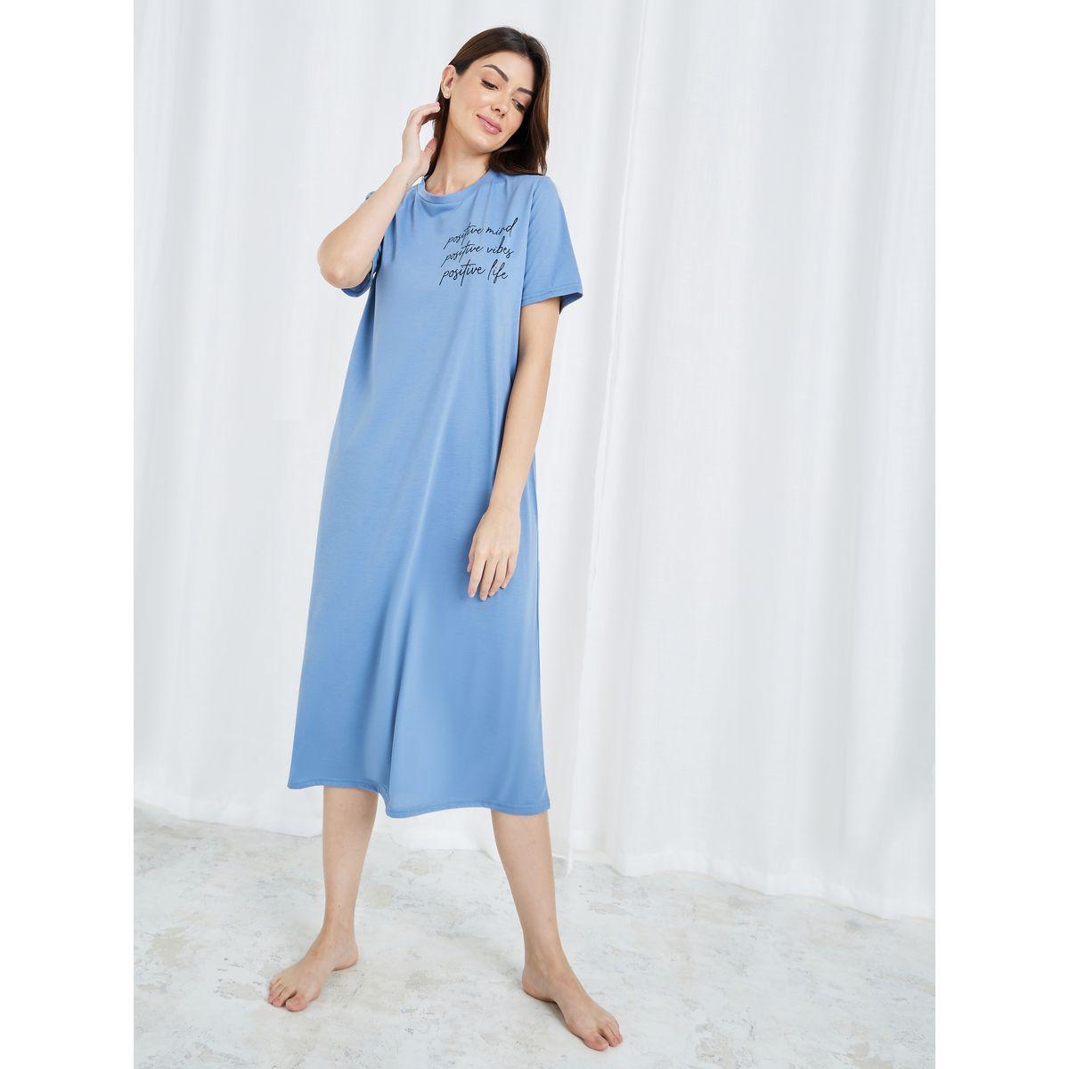 Styli Unwind Positive Slogan Print Sleep T-Shirt Dress-women-clothing-nightwear-nighties-image-2