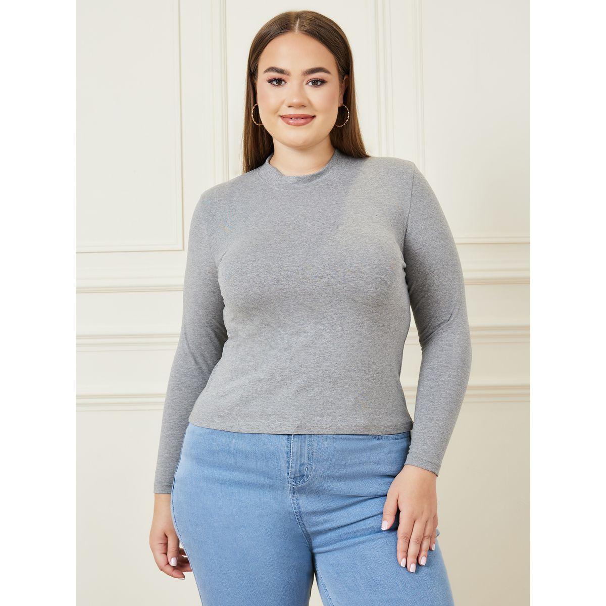 تيشيرت بنسيج ليكرا وياقة عالية-women-clothing-tshirts-image-2