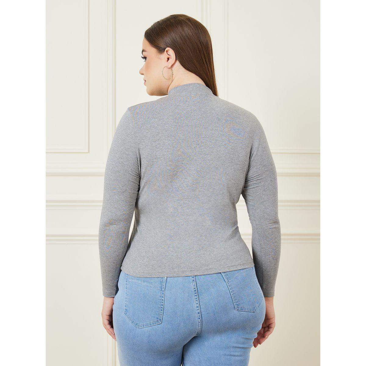 تيشيرت بنسيج ليكرا وياقة عالية-women-clothing-tshirts-image-5