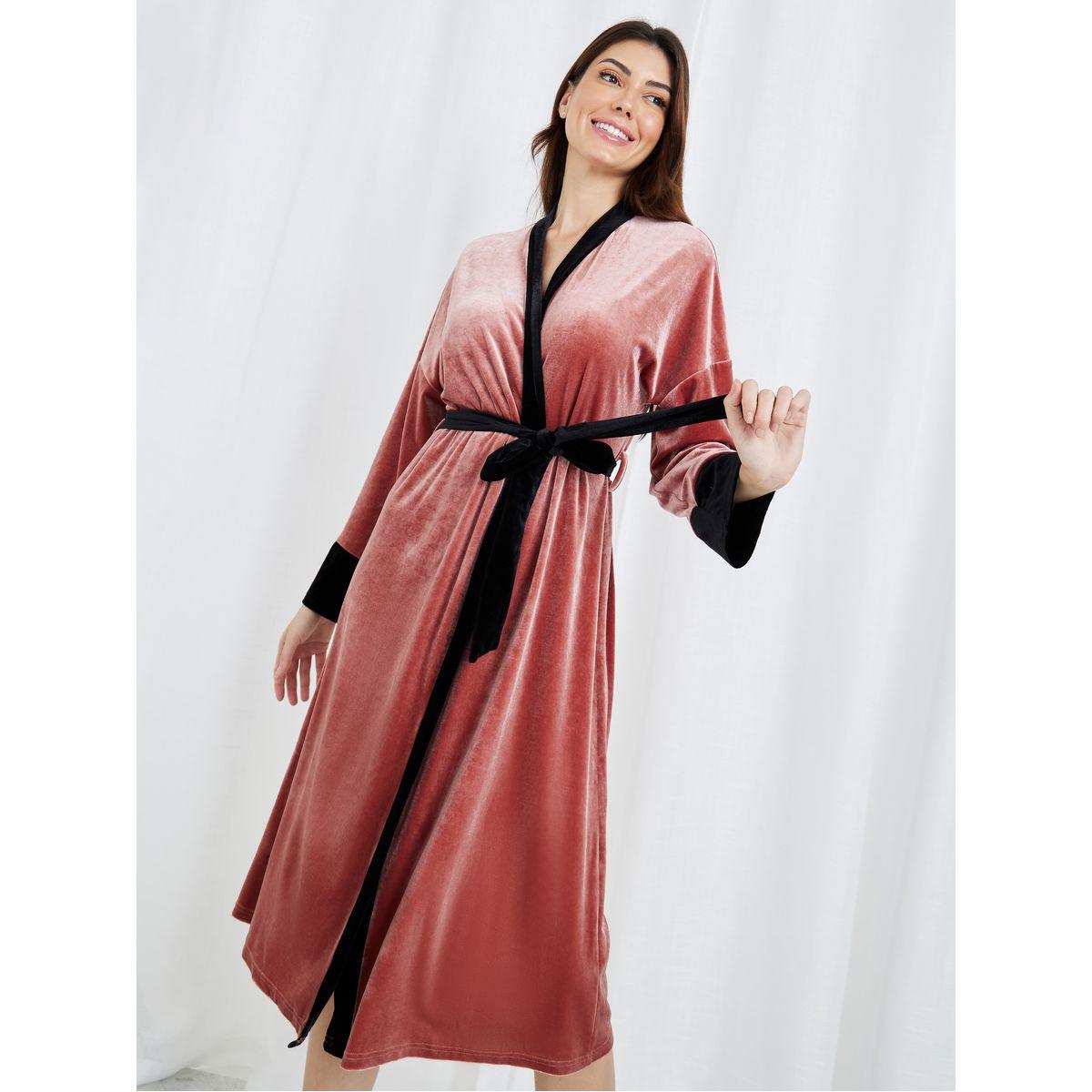 Styli Unwind Velvet Contrast Edge Belted Robe-women-clothing-nightwear-robes-image-1
