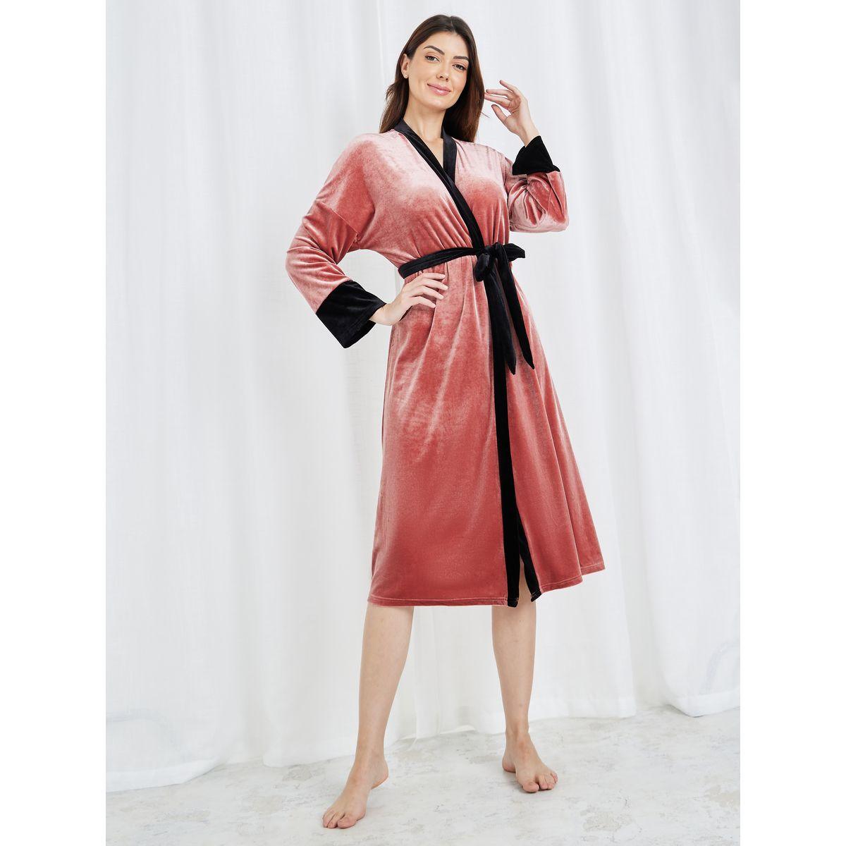 Styli Unwind Velvet Contrast Edge Belted Robe-women-clothing-nightwear-robes-image-2