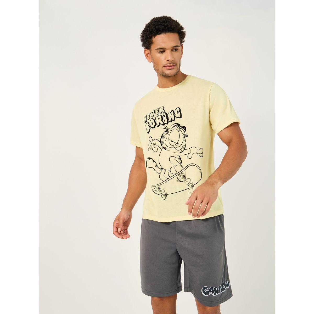 Styli Garfield Graphic Print T-Shirt and Shorts Set-men-clothing-nightwear-pyjamaandshorts-image-2