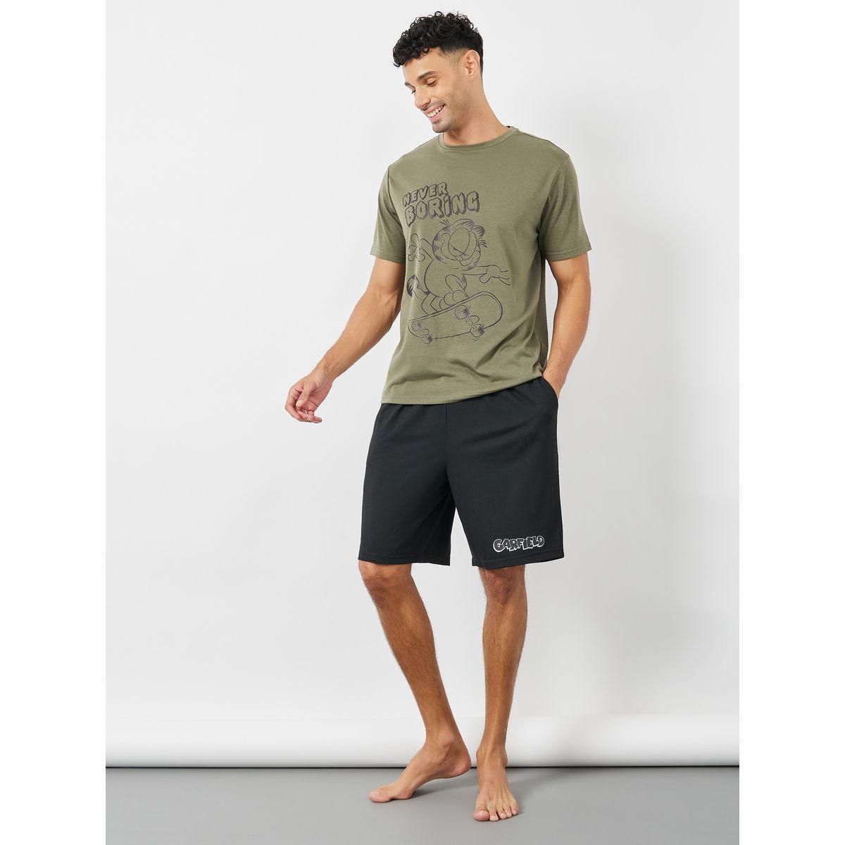 Styli Unwind Garfield Graphic Print T-Shirt & Printed Shorts Set-men-clothing-nightwear-sets-image-2