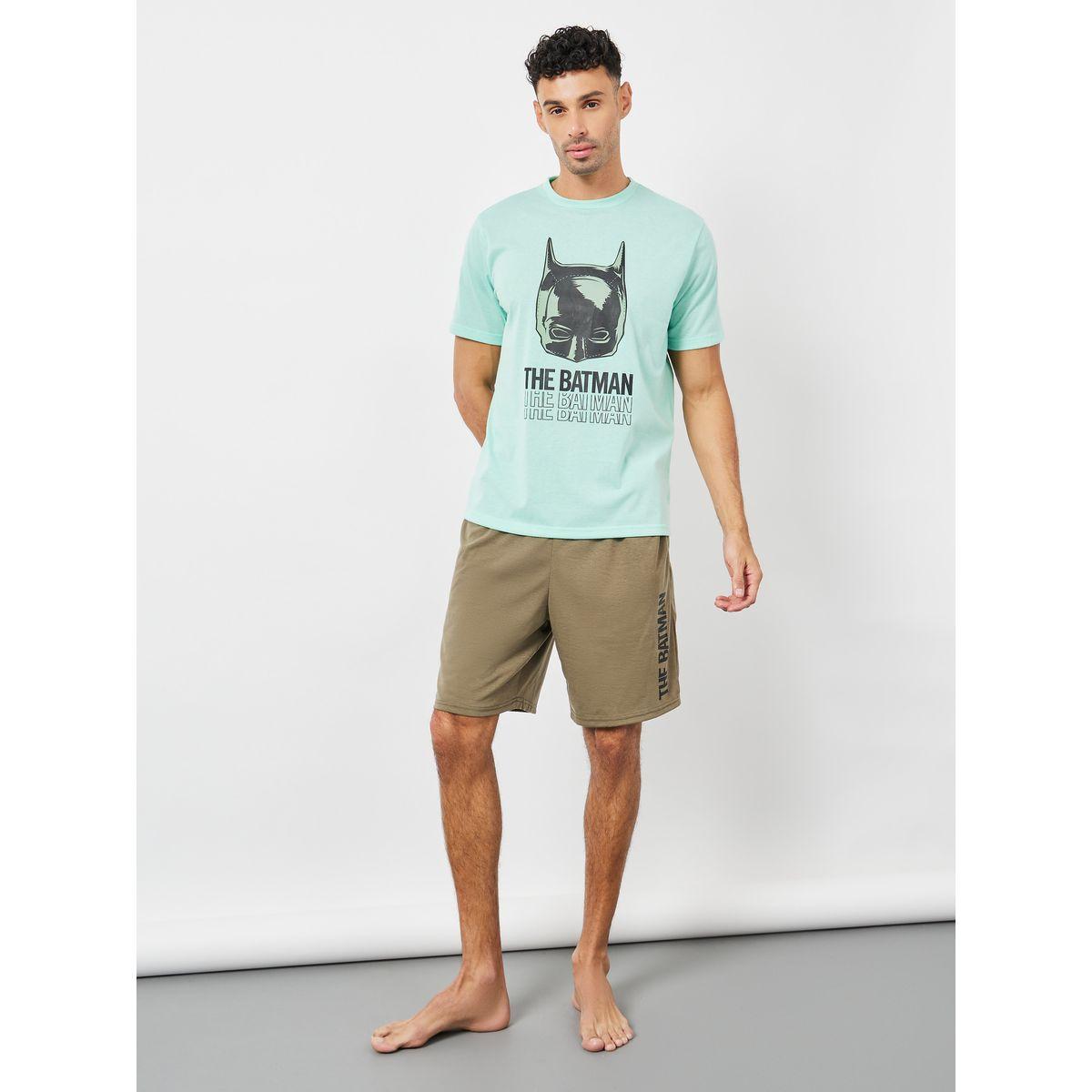 Styli Unwind Batman Graphic Print T-Shirt & Printed Shorts Set-men-clothing-nightwear-sets-image-1