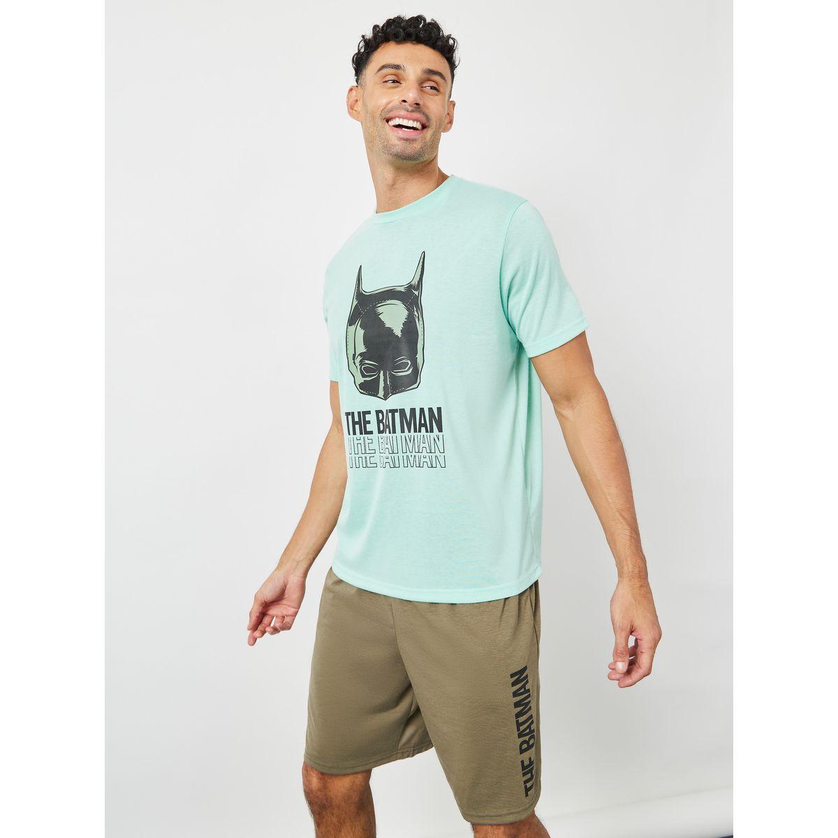 Styli Unwind Batman Graphic Print T-Shirt & Printed Shorts Set-men-clothing-nightwear-sets-image-2