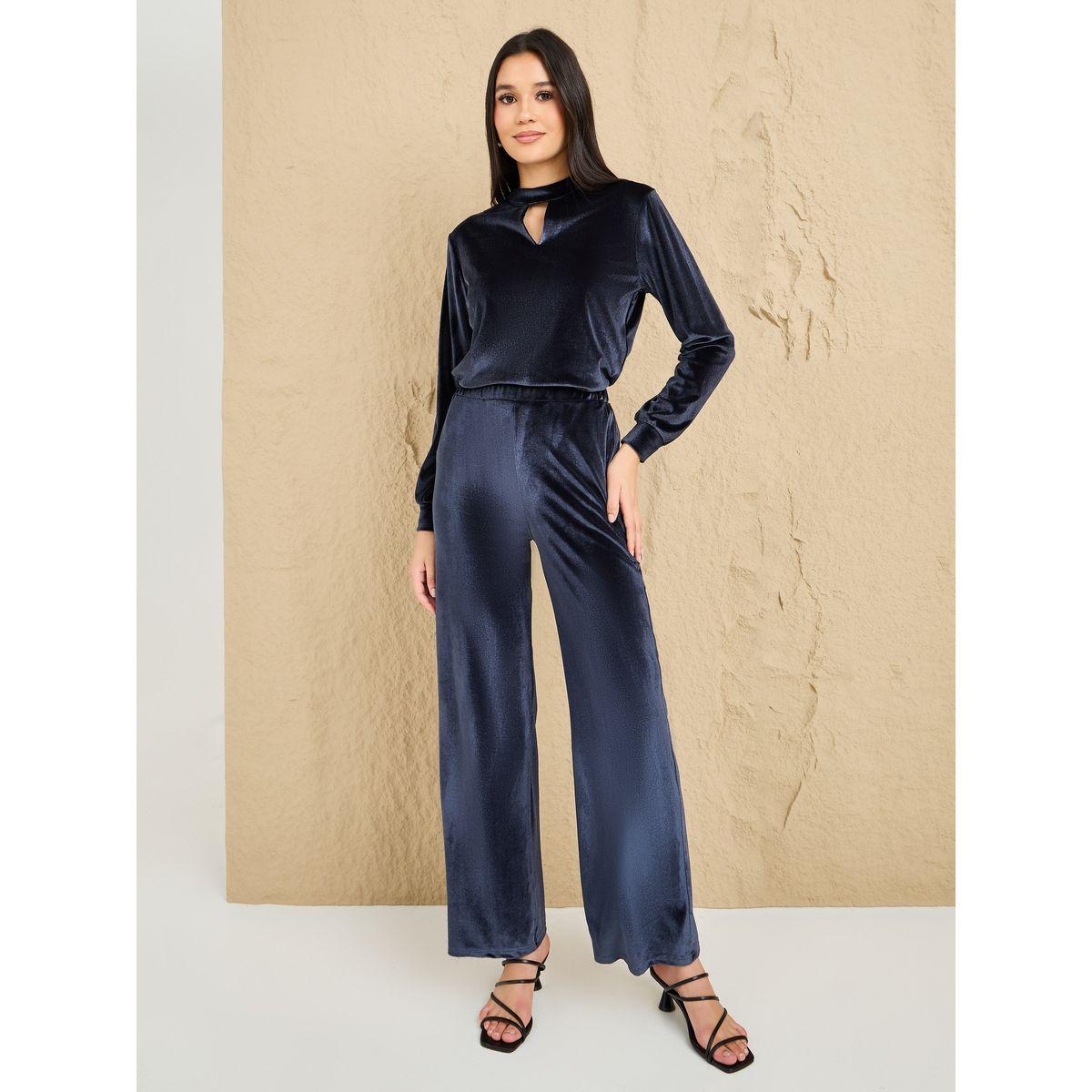 Styli Keyhole Neck Velvet Top & Pants Co-Ords-women-clothing-coordsets-image-1