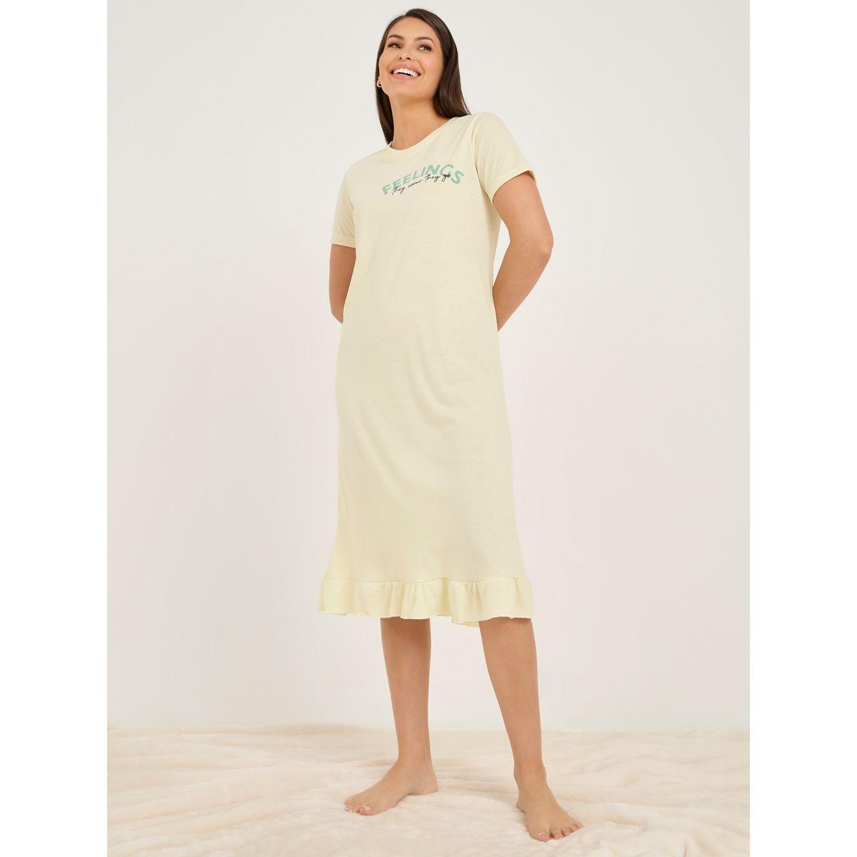 Styli Unwind Graphic Print Ruffle Hem Sleep T-Shirt Dress-women-clothing-nightwear-nighties-image-1