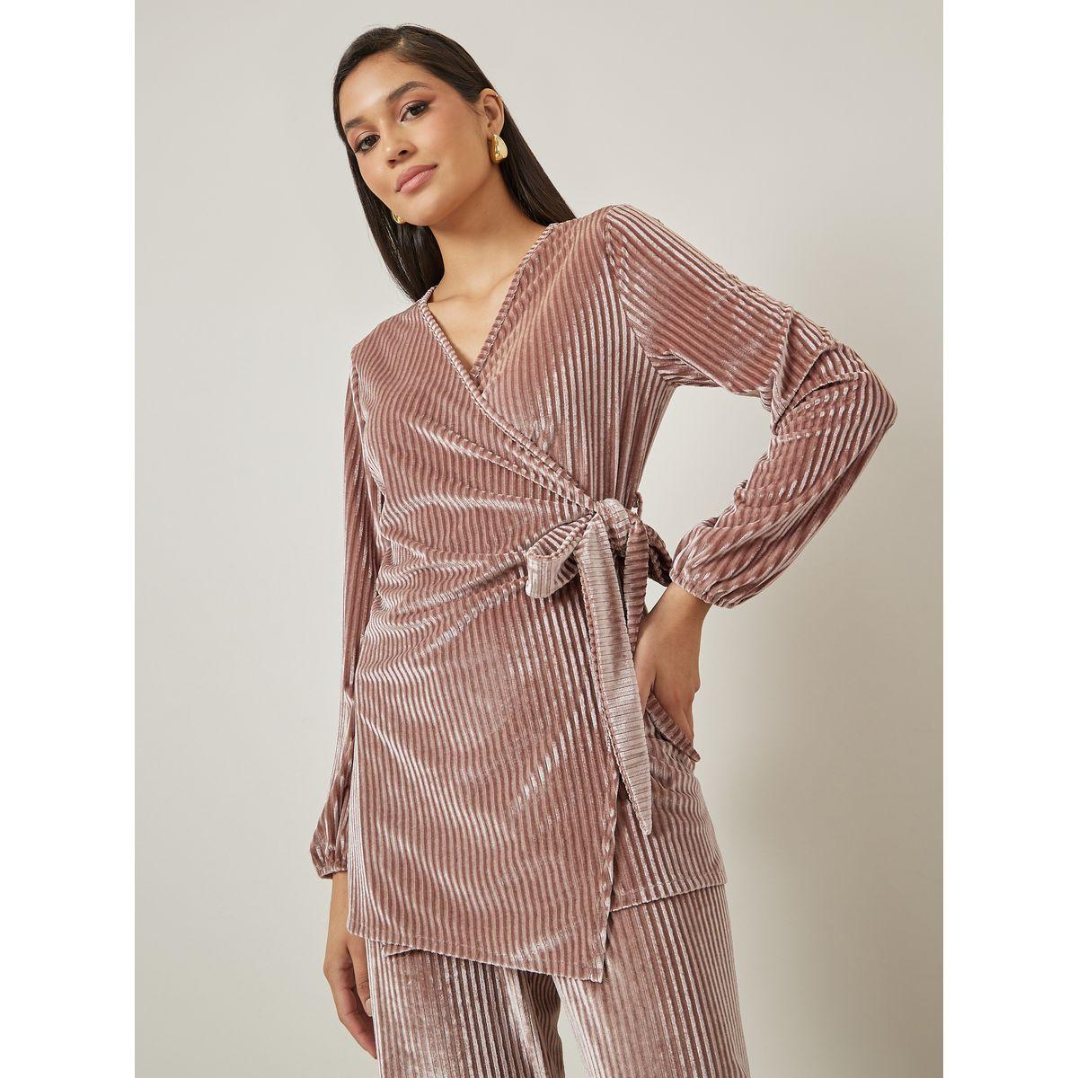 Styli Textured Plisse Wrap Top & Flared Pants Co-Ords-women-clothing-coordsets-image-2