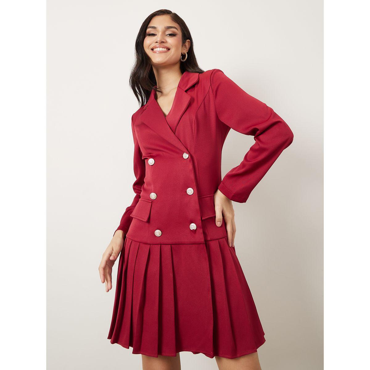 Styli Pleated Skater Hem Blazer Mini Dress-women-clothing-dresses-image-2