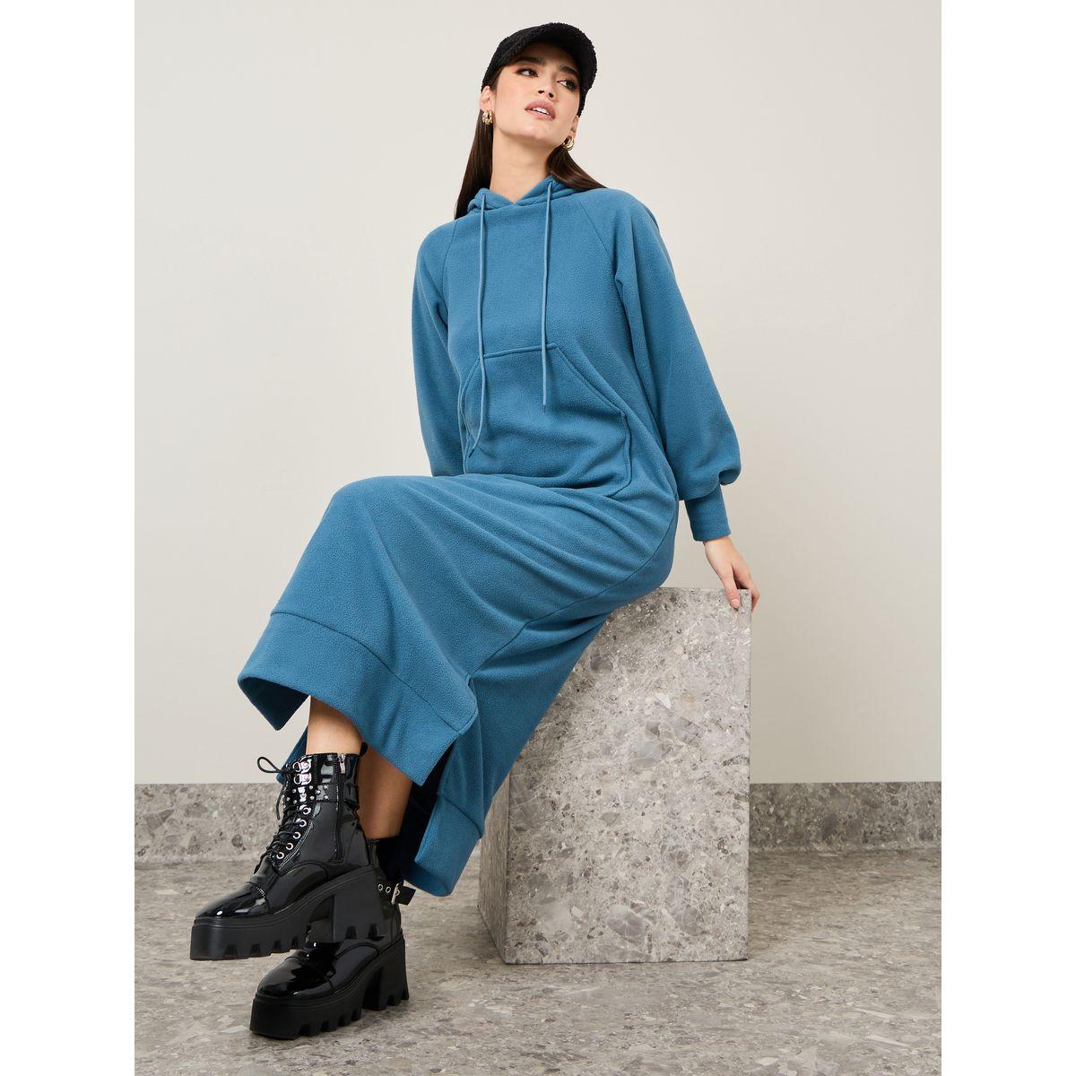 Styli Solid Hooded Sweatshirt Maxi Dress-women-clothing-dresses-image-1