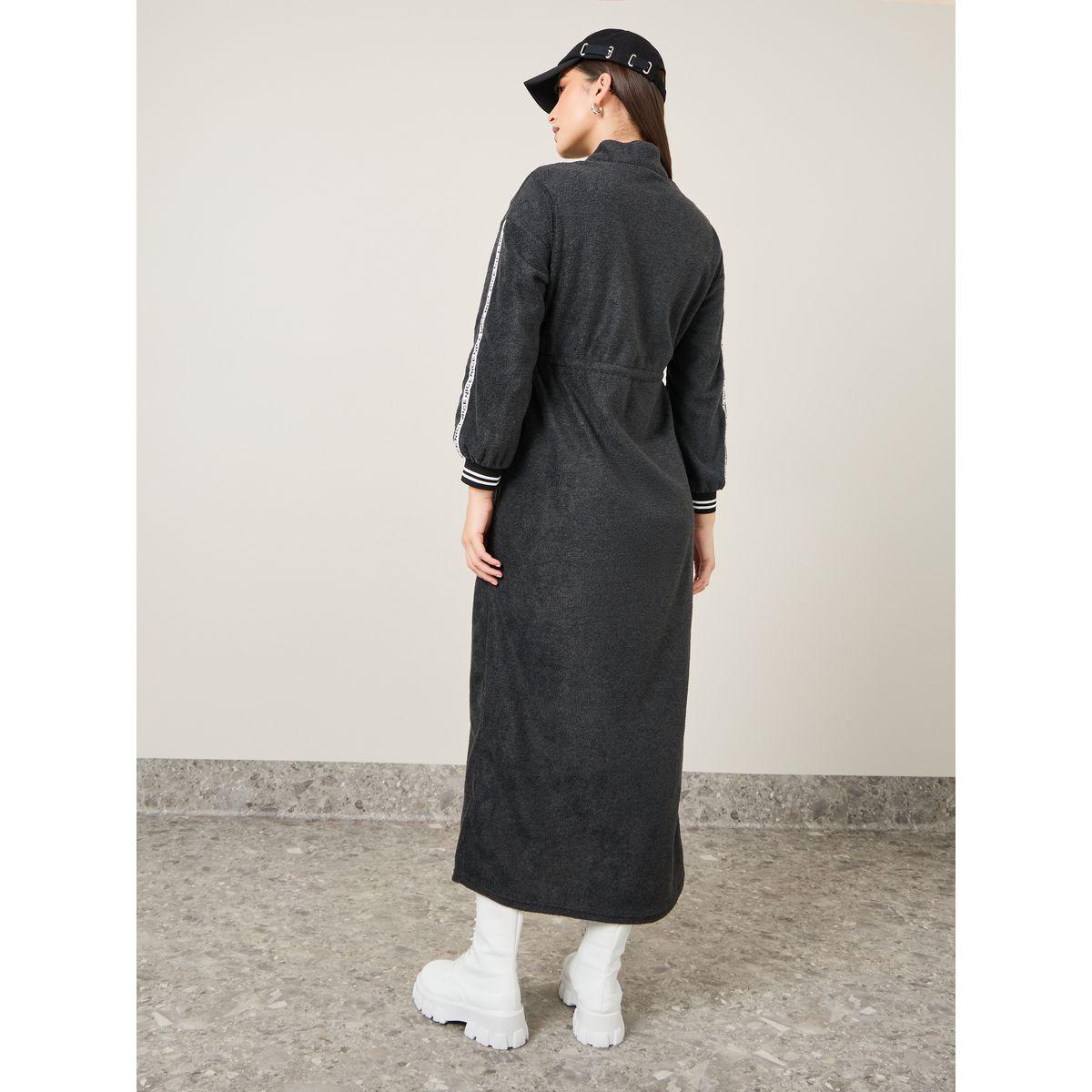Styli Printed Taping Sleeve Fleece Sweatshirt Maxi Dress-women-clothing-dresses-image-4