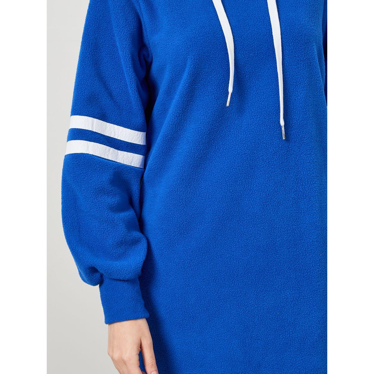 Styli Striped Sleeve Hooded Knee Length Sweatshirt Dress-women-clothing-dresses-image-4