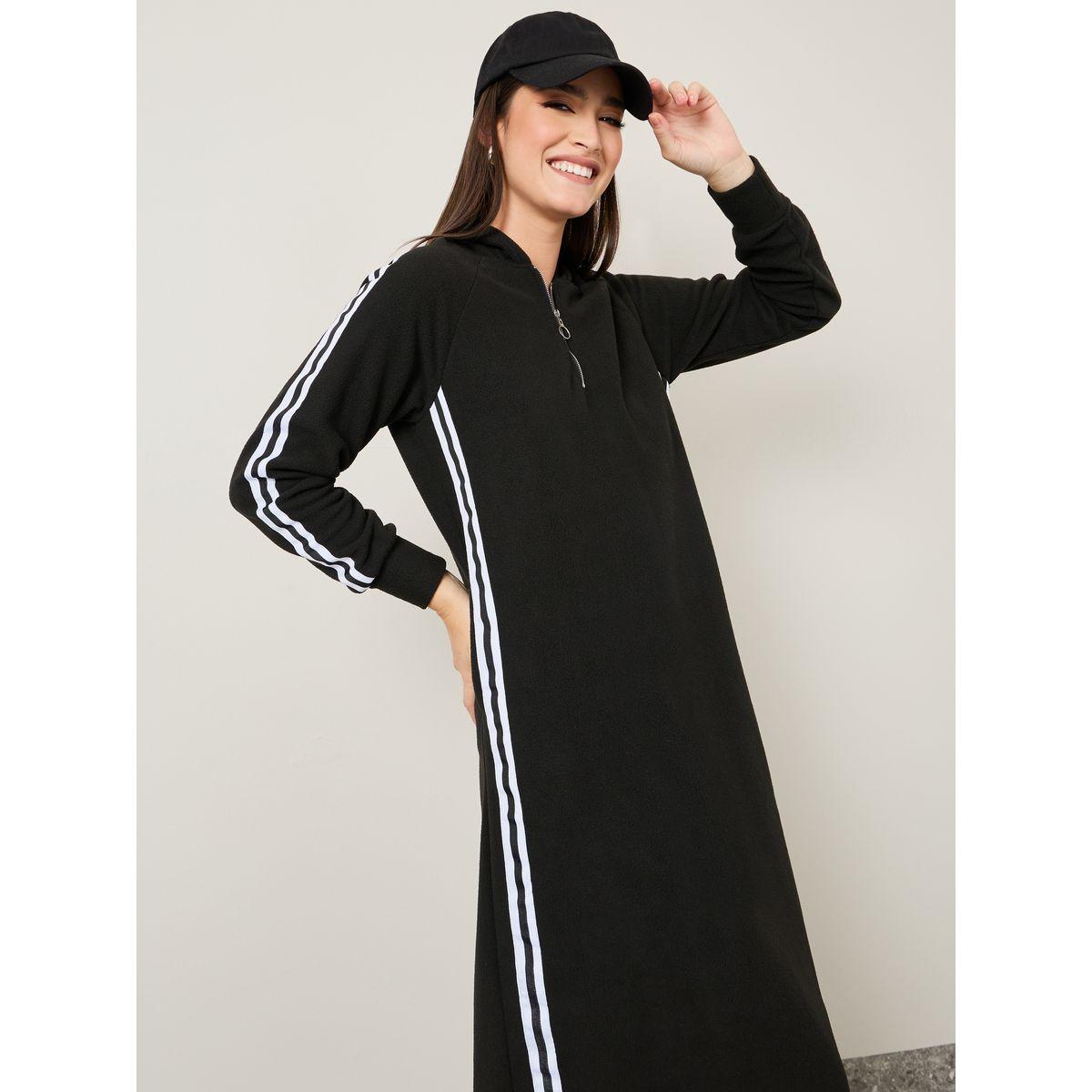 Styli Side Stripe Detail Hooded Sweatshirt Maxi Dress-women-clothing-dresses-image-2