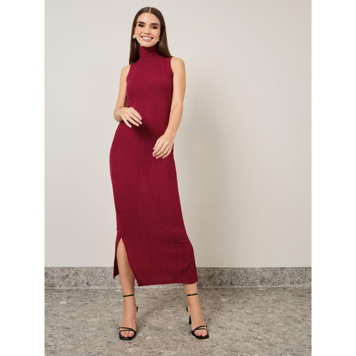 Styli Ribbed Knit Bodycon Maxi Dress with Side Slit-women-clothing-dresses-image-2