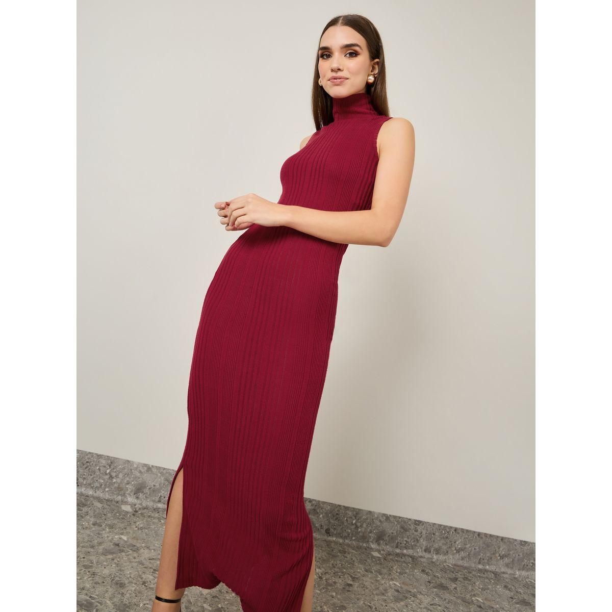 فستان طويل مضلع بشق جانبي-women-clothing-dresses-image-3