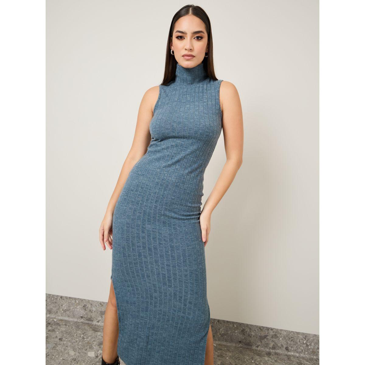 فستان طويل مضلع بشق جانبي-women-clothing-dresses-image-3