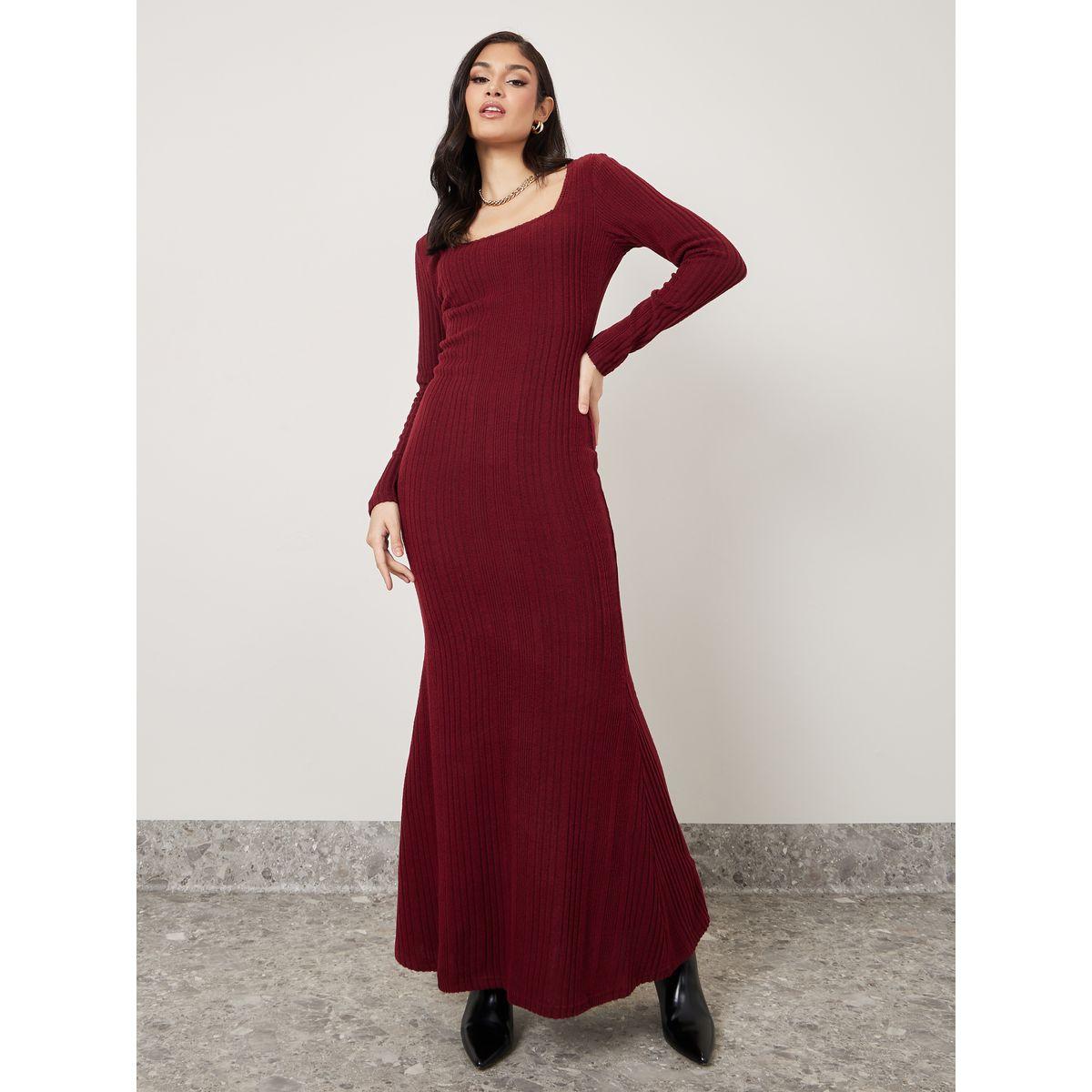 Styli Square Neck Knit Bodycon Maxi Dress-women-clothing-dresses-image-1