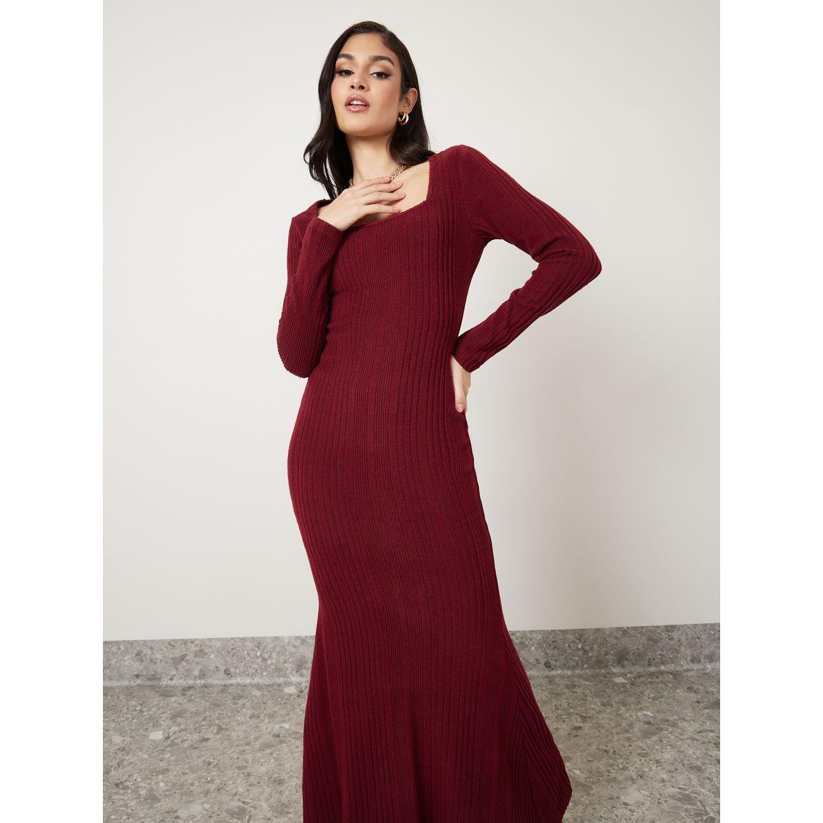 Styli Square Neck Knit Bodycon Maxi Dress-women-clothing-dresses-image-2