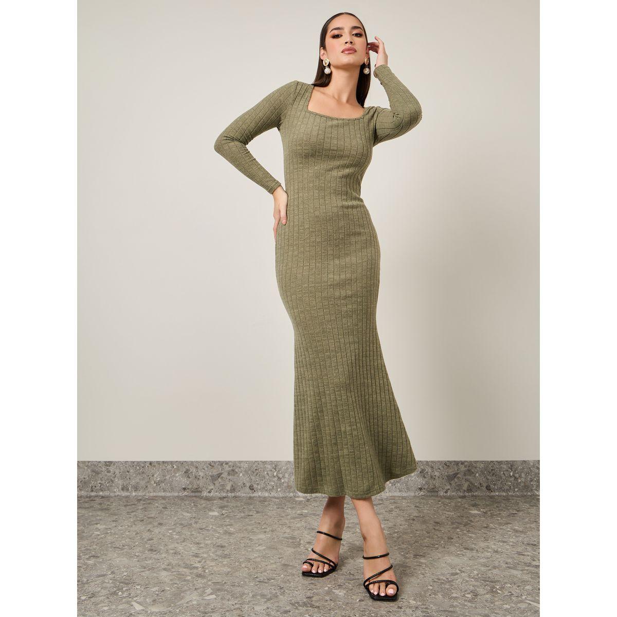 Styli Ribbed Square Neck Bodycon Maxi Dress-women-clothing-dresses-image-1