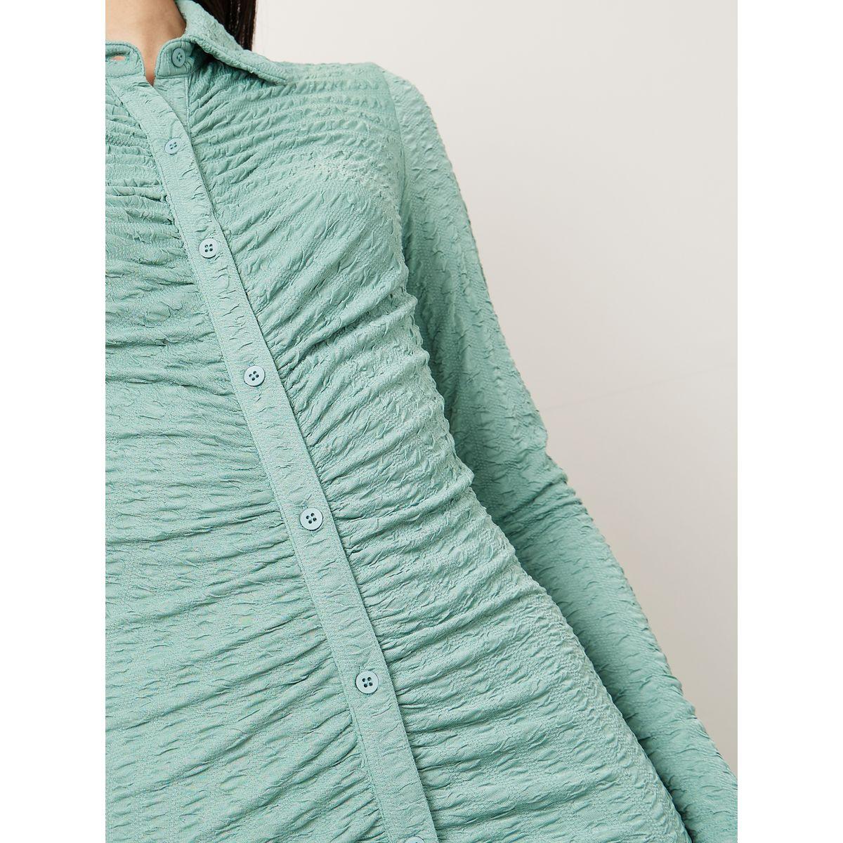 Styli Gathered Front Textured Shirt Maxi Dress-women-clothing-dresses-image-3