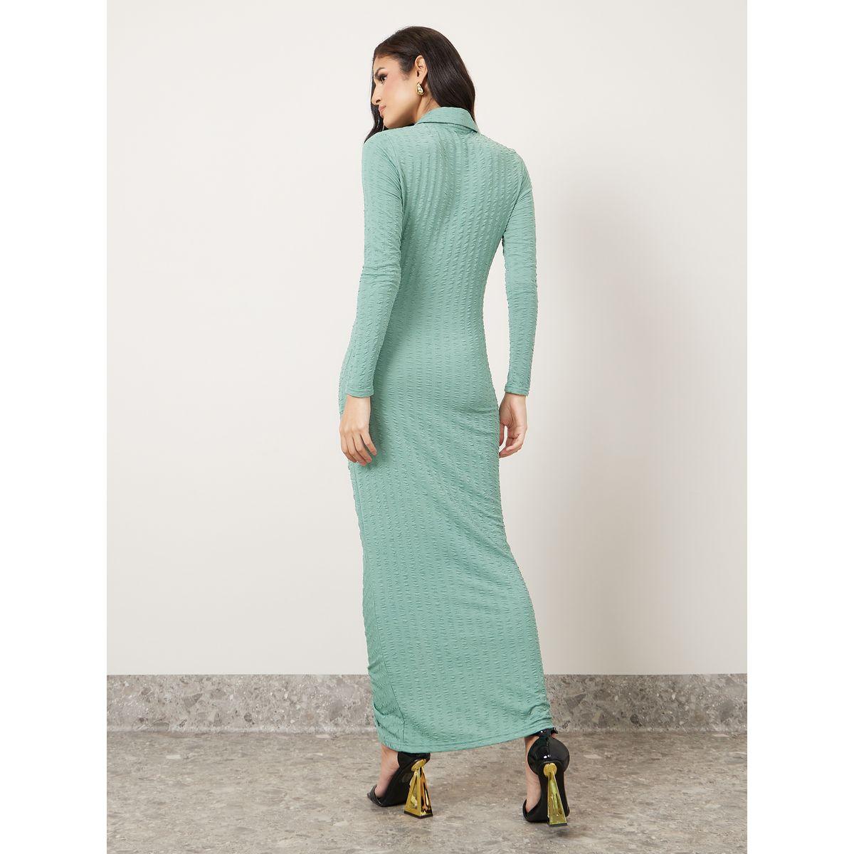 Styli Gathered Front Textured Shirt Maxi Dress-women-clothing-dresses-image-4