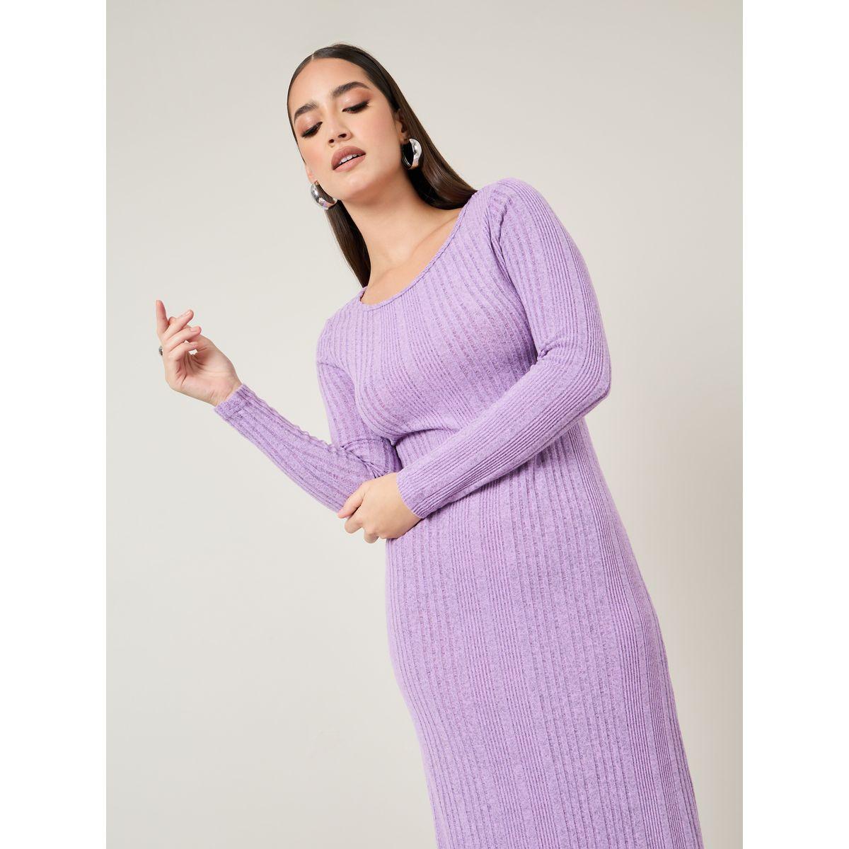 Styli Ribbed Knit A-Line Maxi Dress with Front Split-women-clothing-dresses-image-3