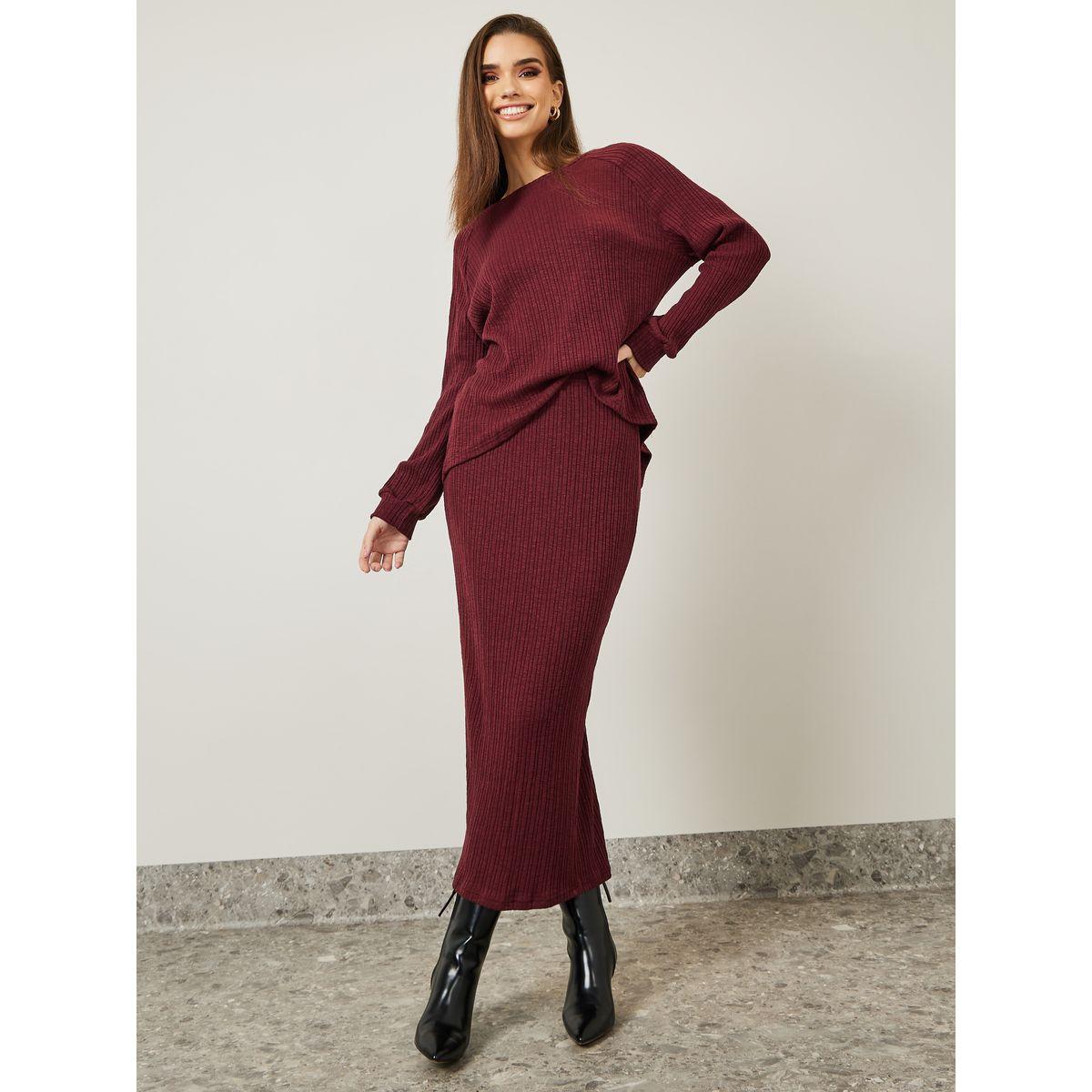 Styli Longline Knitted Top & Maxi Column Skirt Co-Ords Set-women-clothing-coordsets-image-1