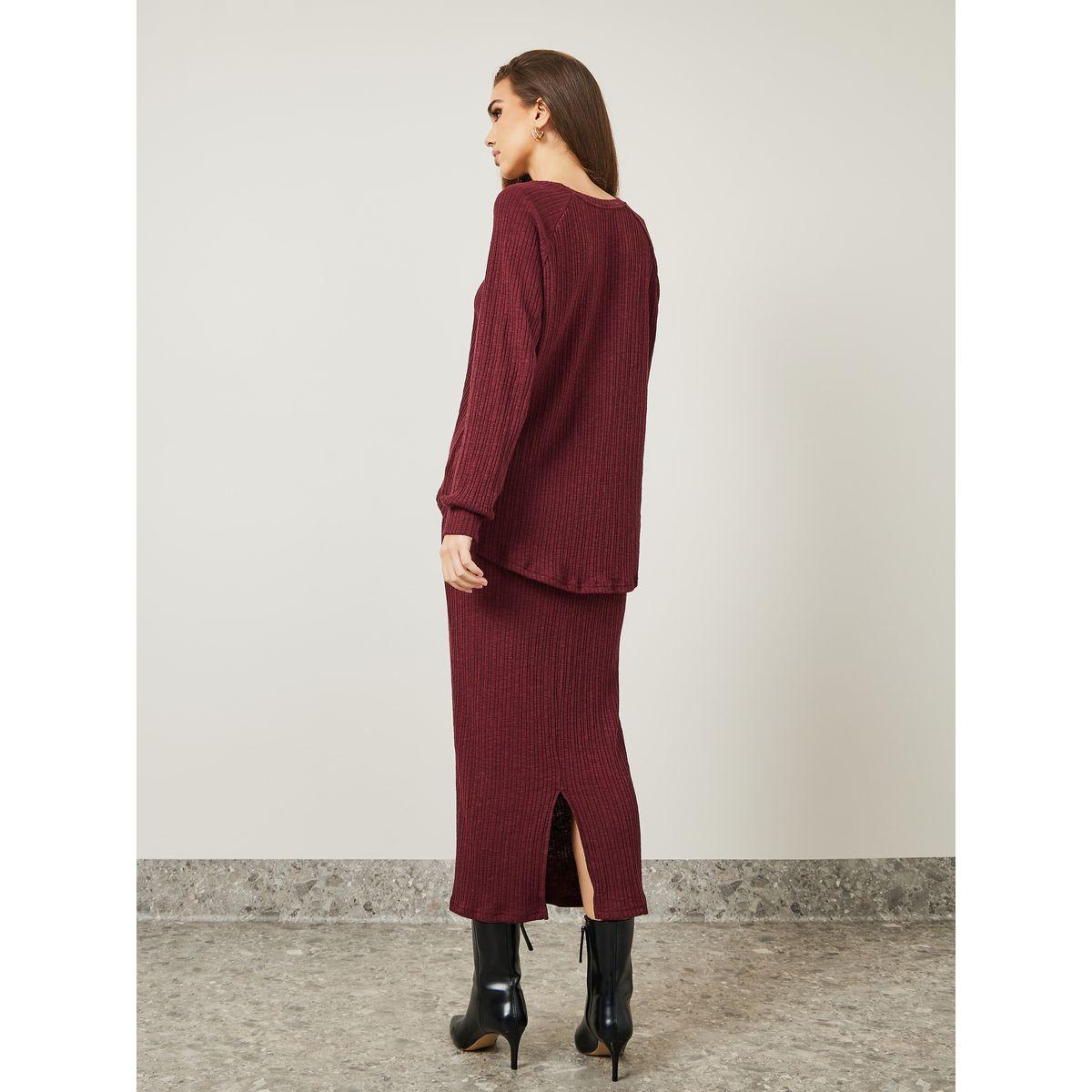 Styli Longline Knitted Top & Maxi Column Skirt Co-Ords Set-women-clothing-coordsets-image-3