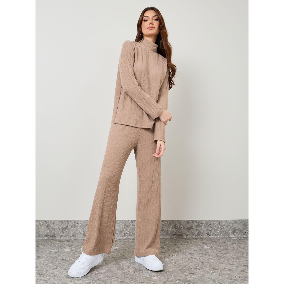 Styli High Neck Knit Top & Straight Leg Pants Co-Ords-women-clothing-coordsets-image-1