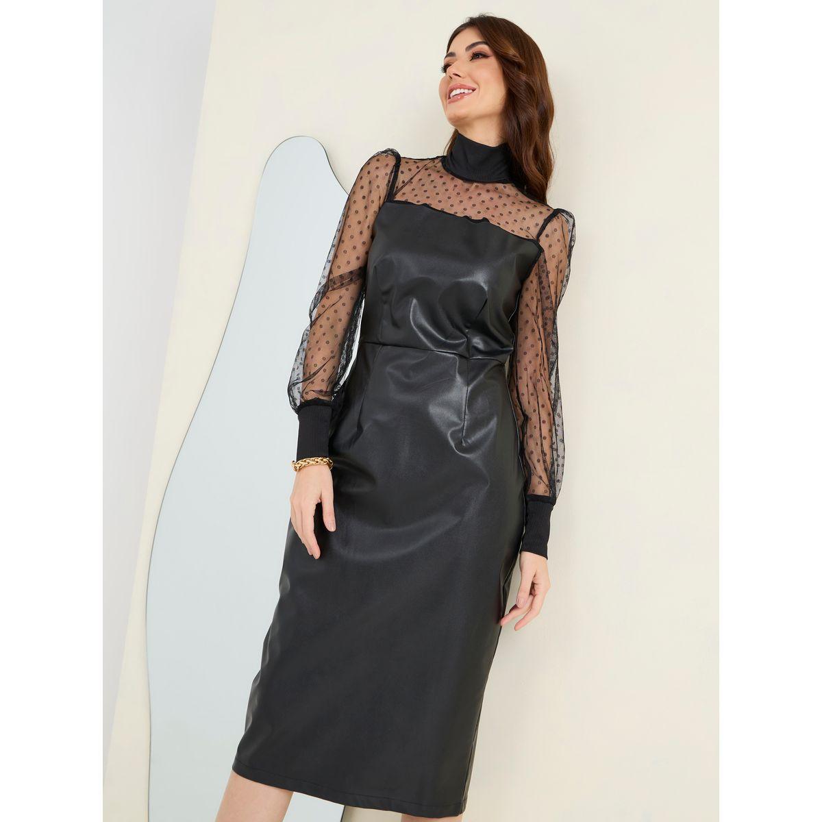 فستان ميدي بتداخلات شبكية-women-clothing-dresses-image-2
