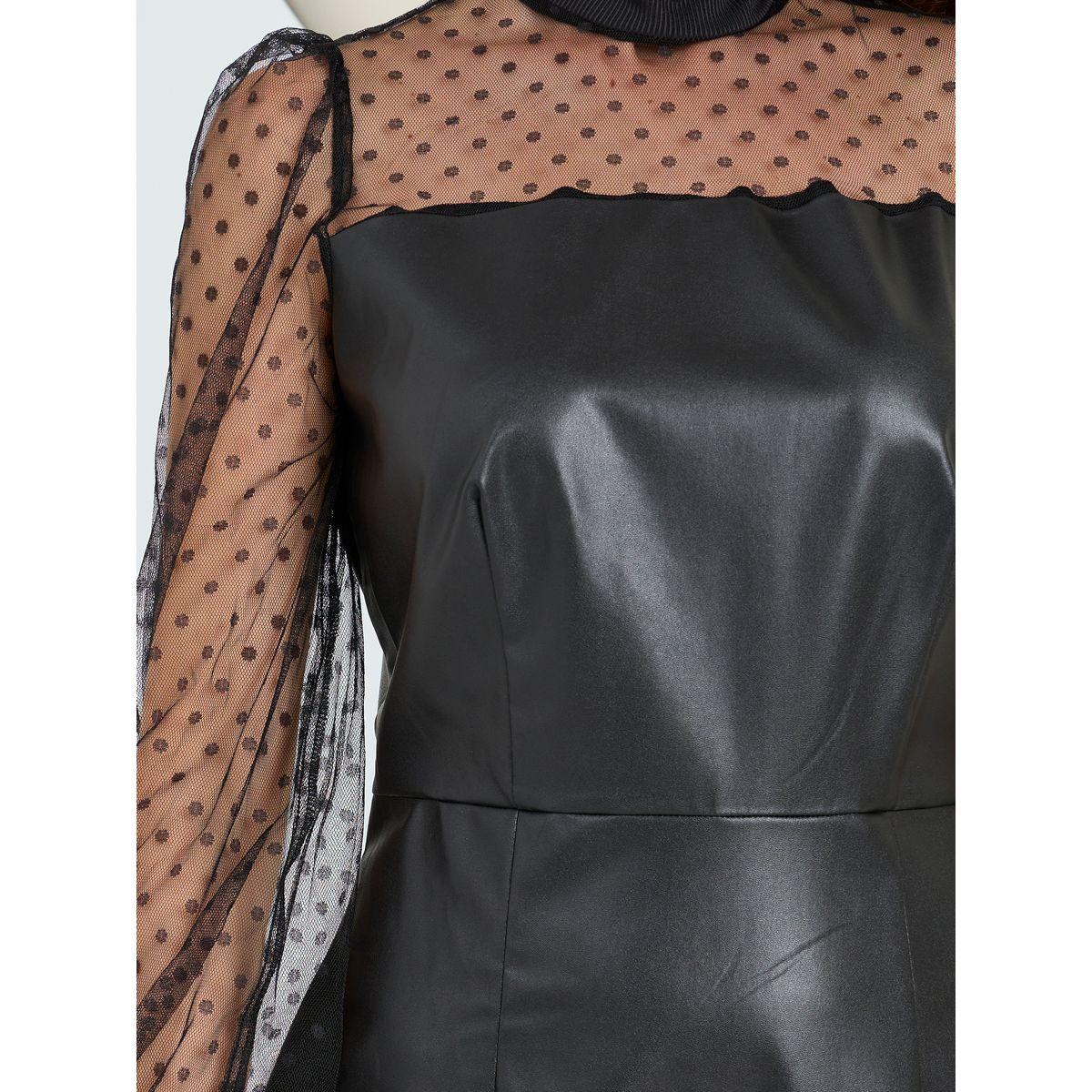 Styli Mesh Insert Leather Look Sheath Midi Dress-women-clothing-dresses-image-3