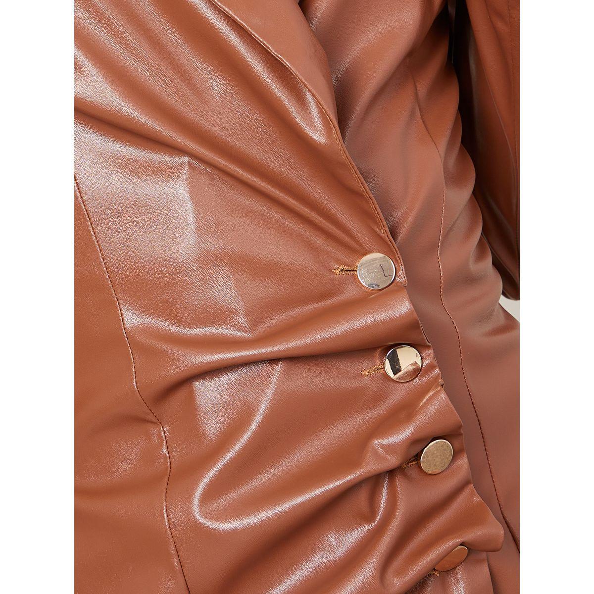 Styli Notch Lapel Leather Look Blazer Knee Length Dress-women-clothing-dresses-image-3