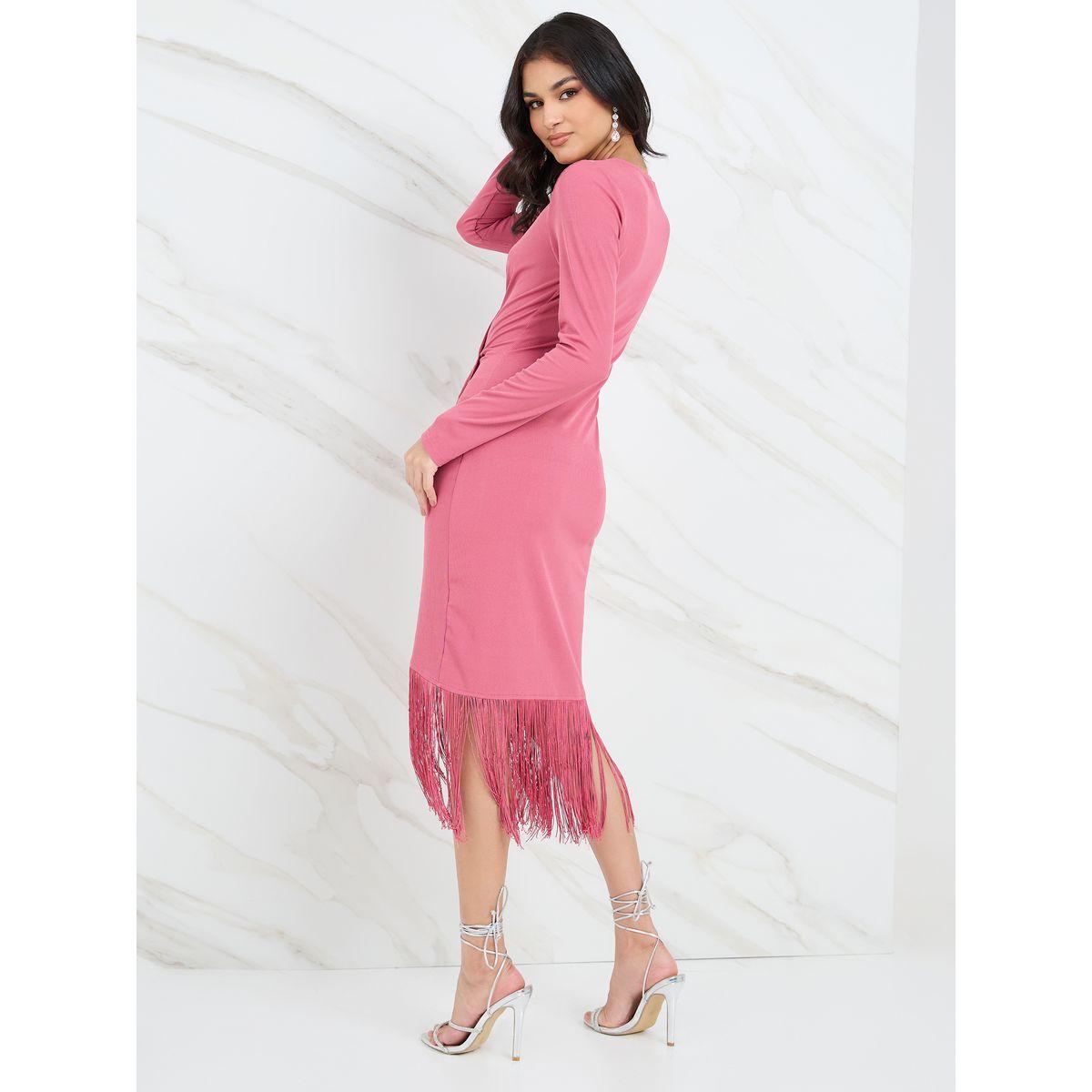 Styli Fringed Detail Wrap Front Midi Dress-women-clothing-dresses-image-4