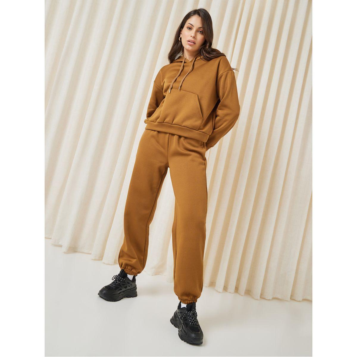 Styli Unwind Fleeceback Kangaroo Pocket Hoodie & Jogger Lounge Set-women-clothing-coordsets-image-1