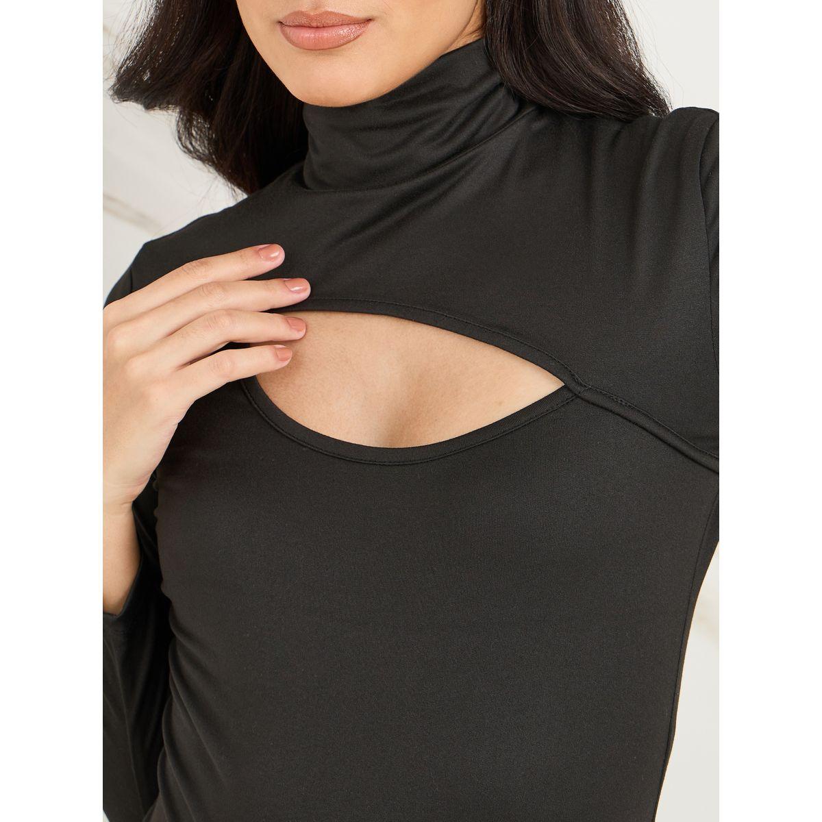 Styli Asymmetric Cut Out Detail Turtle Neck Bodysuit-women-clothing-tshirts-image-4