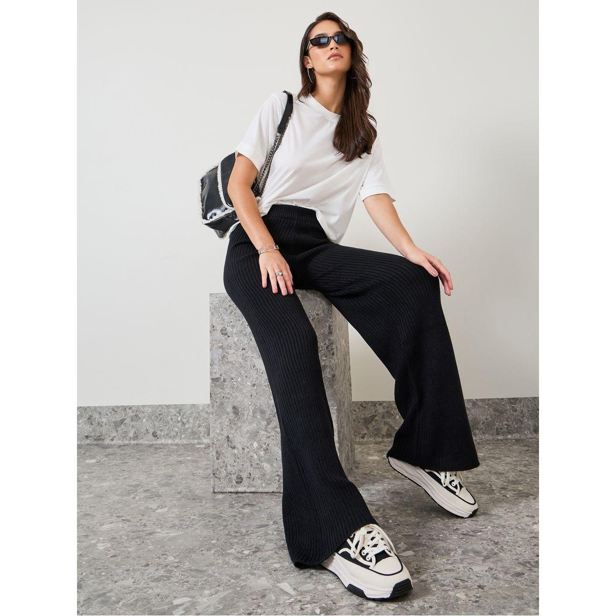 Styli Flat Knit High Rise Wide Leg Pants-women-clothing-bottoms-trousers-image-1
